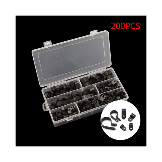 High Quality Assorted Box of Black Nylon Plastic P Clips - 200 Pieces