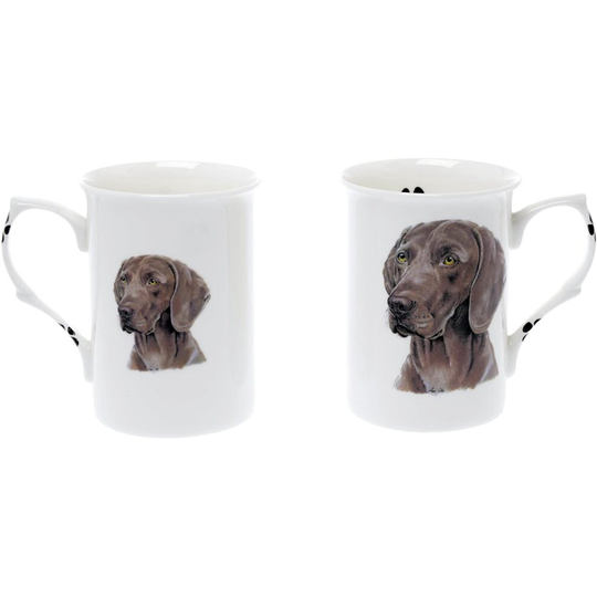 (BB60) Bone China Set of 2 Weimaraner Dog Mugs - Gift Boxed
