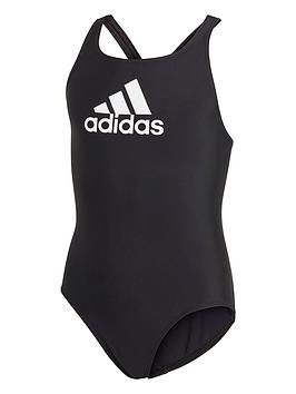 adidas Kids Girls Badge Of Sport Swimsuit - Black/White, Black/White, Size 2-3 Years, Women