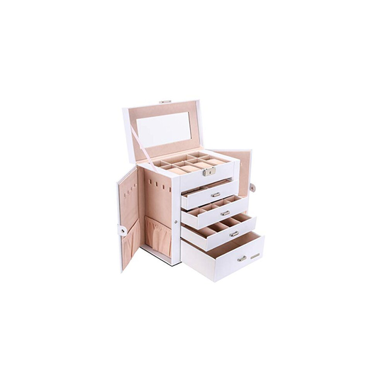Seelux Large Jewellery Box, 5-Layer Jewelry Storage with Drawers, Mirror and Lock, Watch Box, Gift Case for Necklaces, Rings, Bracelets, Watches,