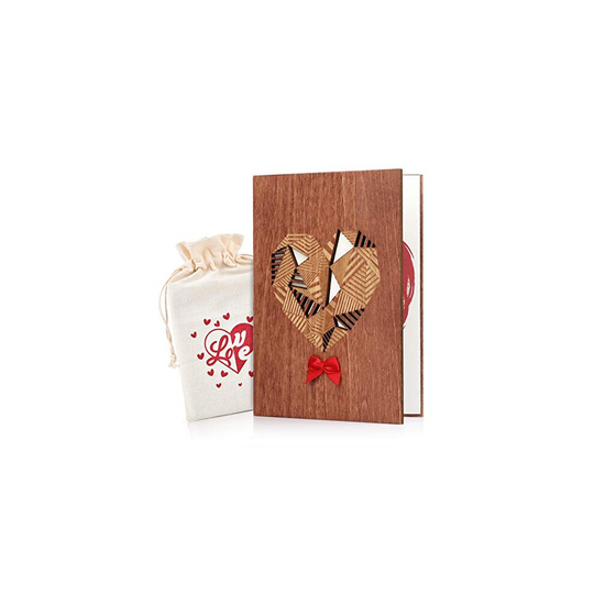 Giiffu Handmade Solid Wood Valentines Day Card, Wooden Greeting Card with Gift Box, Heart Wood Card for Love, Anniversary, Wedding, Birthday, Mother's