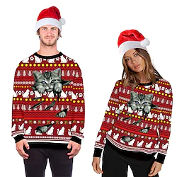 Christmas Trees Cat Ugly Christmas Sweater / Sweatshirt Sweatshirt Men's Women's Christmas Christmas Carnival Masquerade Christmas Eve Adults Party Christmas Polyester Top Lightinthebox