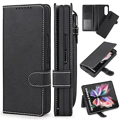 Phone Case For Samsung Galaxy Wallet Card Z Fold 3 Flip Magnetic Full Body Protective Solid Colored Carbon Fiber Lightinthebox