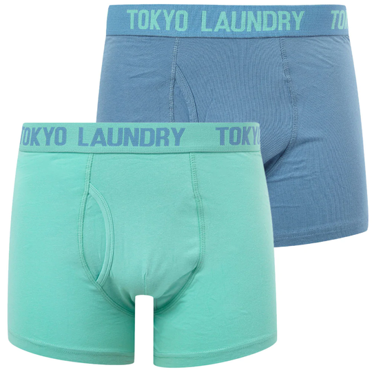 Mens Underwear Snowden (2 Pack) Boxer Shorts Set in Dusty Jade Green / Blue Shadow - Tokyo Laundry / S - Tokyo Laundry