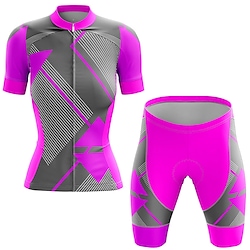 21Grams Women's Cycling Jersey with Shorts Short Sleeve Mountain Bike MTB Road Bike Cycling Rose Red Geometic Bike Clothing Suit 3D Pad Breathable Quick Dry Moisture Wicking Back Pocket Polyester Lightinthebox
