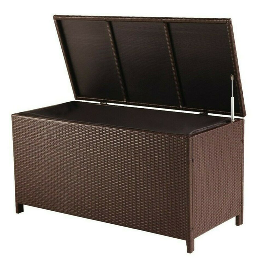 (Brown) Large Outdoor Rattan Storage Boxes Rattan Patio Ottoman Box Weatherproof Garden