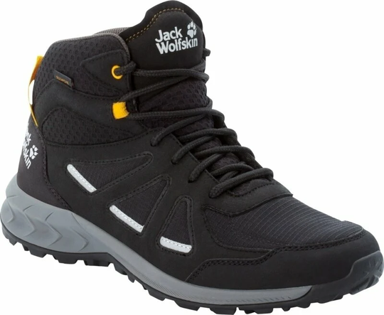 Jack Wolfskin Mens Outdoor Shoes Woodland 2 Texapore Mid Black/Burly Yellow XT 40,5