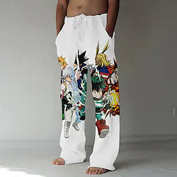 Inspired by My Hero Academia Boko No Hero Midoriya Izuku Deku Linen Pants Straight Trousers Baggy Pants Anime Elastic Drawstring Design Front Pocket Pants For Men's Adults' 3D Print Cotton Blend Lightinthebox