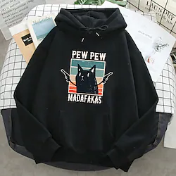 Inspired by Pew Pew Madafakas Black Cat Hoodie Cartoon Manga Anime Front Pocket Graphic Hoodie For Men's Women's Unisex Adults' Hot Stamping 100% Polyester Casual Daily Lightinthebox