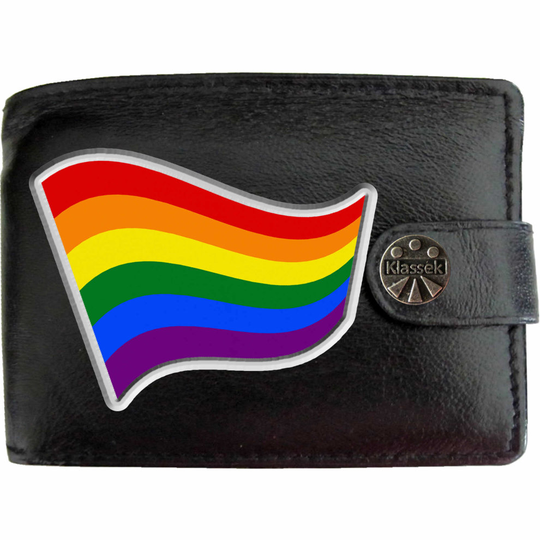 (Standard) Gay Pride Flag No Symbol sign Mens Wallet Chain Leather Coin Pocket Klassek RFID Blocking Credit Card Slots and Metal Gift Box
