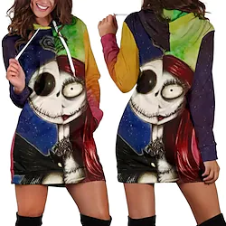 Christmas Sally jack skeleton Ugly Christmas Sweater / Sweatshirt Hoodie Adults' Women's Cosplay Christmas Christmas Christmas Carnival Masquerade Festival / Holiday Polyester Purple Women's Easy Lightinthebox