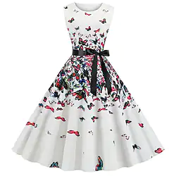 Vintage 1950s Hepburn A-Line Dress Women's Bow Costume Vintage Cosplay Holiday Dress Family Gathering Sleeveless Medium Length Ball Gown Dress Masquerade / Cotton Lightinthebox