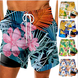 Men's Swim Trunks Swim Shorts Quick Dry Board Shorts Bathing Suit Compression Liner with Pockets Drawstring Swimming Surfing Beach Water Sports Floral Spring Summer Lightinthebox