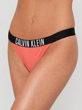 Calvin Klein Ribbed Brazilian Bikini Bottom - Coral