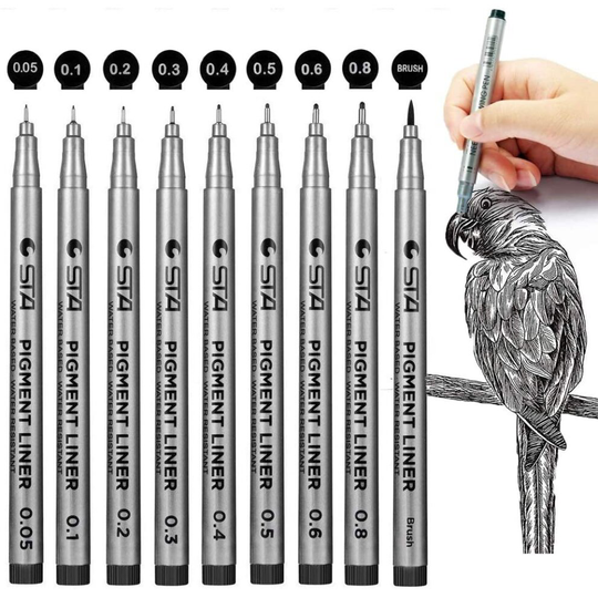 Black Fineliner Pens, Surcotto Set of 9 Fine Liners Pigment Liner Waterproof Micro-Pens Drawing Pens for Bullet Journal Technical Drawing Office Docum