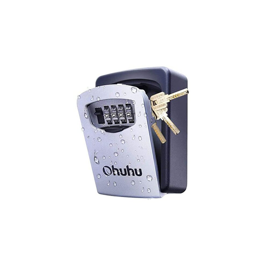 Key Safe Wall Mounted Lockbox, Ohuhu Weatherproof 4-Digit Combination Key Lock Box, Combination Key Safe Storage Zinc Alloy Lock Box with Slide Cov