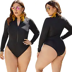 Women's Rash Guard One Piece Swimsuit SPF50 UV Sun Protection UPF50 Long Sleeve Bodysuit Bathing Suit Front Zip Swimming Surfing Beach Water Sports Solid Colored Autumn / Fall Spring Summer Lightinthebox