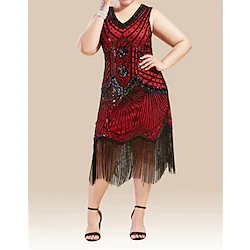 The Great Gatsby Charleston Roaring 20s 1920s Cocktail Dress Vintage Dress Flapper Dress Masquerade Prom Dress Plus Size Women's Sequins Costume Vintage Cosplay Halloween Carnival Dress Halloween Lightinthebox