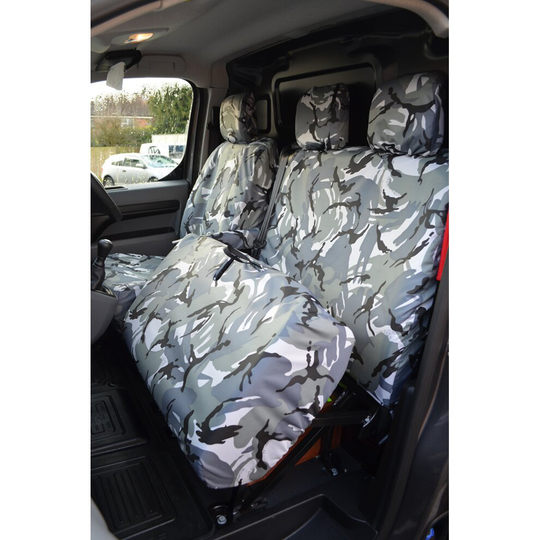 (Front 3 (No Worktray), Grey Camouflage) TURTLE COVERS Citroen Dispatch 2016+ Seat Covers