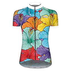 21Grams Women's Cycling Jersey Short Sleeve Bike Jersey Top with 3 Rear Pockets Mountain Bike MTB Road Bike Cycling UV Resistant Breathable Quick Dry Back Pocket BlueGreen Rainbow Floral Botanical Lightinthebox