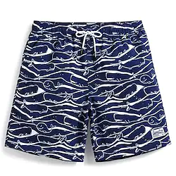 Men's Swim Shorts Swim Trunks Board Shorts Beach Shorts Pocket Drawstring with Mesh lining Graphic Fish Comfort Breathable Short Casual Daily Holiday Classic Style Casual / Sporty Navy Blue Lightinthebox