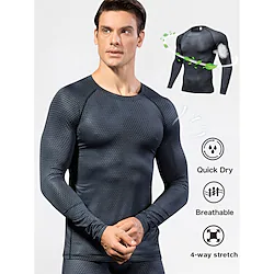 Men's Compression Shirt Running Shirt Long Sleeve Compression Clothing Spandex Breathable Quick Dry Moisture Wicking Fitness Gym Workout Running Sportswear Activewear Optical Illusion Black Red Blue Lightinthebox