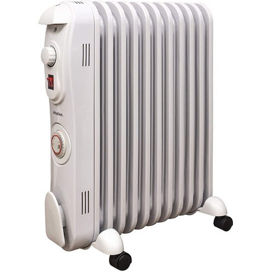 (White) Schallen 2500W 11 Fin Oil Filled Radiator Heater with Timer