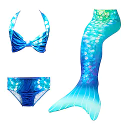 Kids Girls' Swimwear Bikini Three Piece Swimsuit Sequins Backless Monofin Swimwear Color Block Rainbow Sleeveless Blue Beach Swimming Cute Bathing Suits 3-10 Years / Summer Lightinthebox