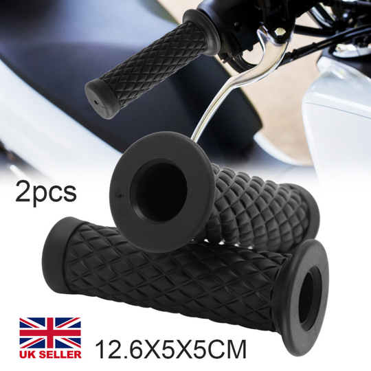 UNIVERSAL BLACK MOTORCYCLE MOTORBIKE RUBBER HANDLEBAR HANDLE BAR GRIPS 22mm 7/8"