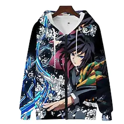 Inspired by Demon Slayer: Kimetsu no Yaiba Tomioka Giyuu Hoodie Cartoon Manga Anime Harajuku Graphic Kawaii Outerwear For Men's Women's Unisex Adults' 3D Print 100% Polyester Lightinthebox