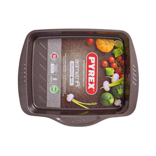 Pyrex AsimetriA Rectangular Roaster Easy Grip Non Stick 30x24cm