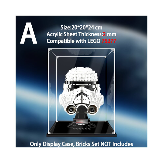 (A) Building Block Display Case Acrylic Display Box Dustproof for LEGO 75277 Star Wars Stormtrooper Helmet (No Lego Model)
