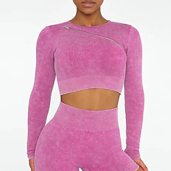 Women's Crew Neck Yoga Top Winter Zipper Cropped Solid Color Black Blue Spandex Yoga Fitness Gym Workout Tee Tshirt Top Sport Activewear Breathable Quick Dry Comfortable Stretchy Lightinthebox