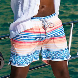 Men's Swim Shorts Swim Trunks Board Shorts Drawstring Elastic Waist Color Block Print Comfort Breathable Casual Daily Beach Fashion Streetwear Green Blue Micro-elastic Lightinthebox