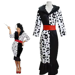 One Hundred and One Dalmatians Cruella De Vil Dress Masquerade Women's Movie Cosplay Vacation Black Dress 1 Belt Carnival Masquerade Polyester Lightinthebox
