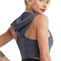 Women's High Support Sports Bra Running Bra Hooded Bra Top Padded Fitness Gym Workout Running High Impact Quick Dry Shockproof Spandex Black White Gray Solid Colored Lightinthebox