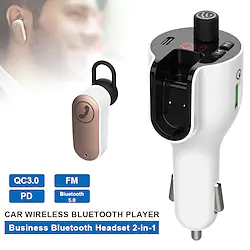 Bluetooth Car Adapter, Wireless Car Charger Adapter with Bluetooth FM Transmitter and Headset. Wireless MP3 Player Car Kit, USB Adapter with QC3.0 Type-c PD for Most Smartphones Lightinthebox