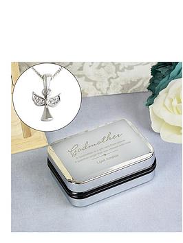 Personalised Godmother Box with Angel Pendant Necklace, Silver, Women
