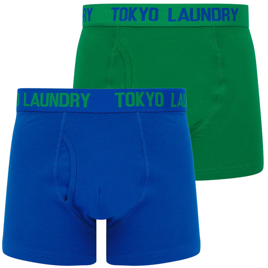 Mens Underwear Tower 2 (2 Pack) Boxer Shorts Set in Jolly Green / Jet Blue - Tokyo Laundry / S - Tokyo Laundry