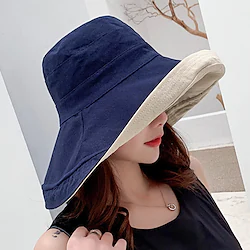 1 pcs Women's Sun Hat Bucket Hat Fishing Hat Hiking Hat Wide Brim Summer Outdoor Portable Sunscreen UV Protection Breathable Hat Solid Color Cotton Yellow Rosy Pink Dark Navy for Hunting Fishing Lightinthebox