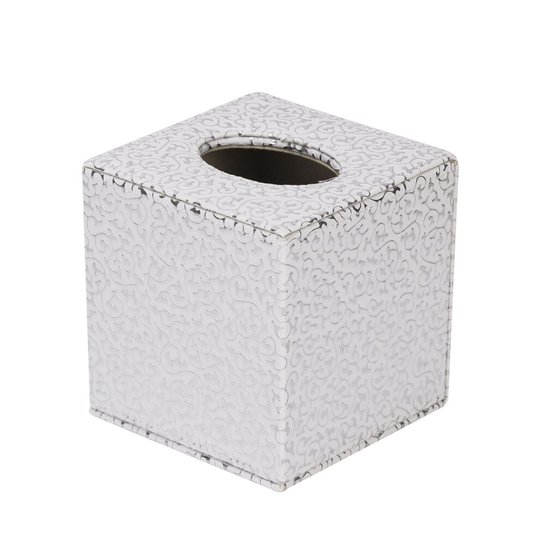 (Silver) Square Leather Tissue Box Holder Cover