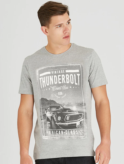 T-Shirts Thunderbolt Motif Cotton Jersey T-Shirt in Light Grey Marl - South Shore / S - Tokyo Laundry