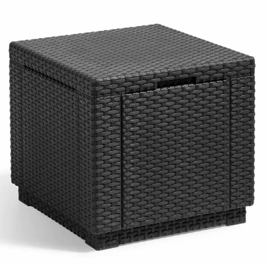 Allibert Cube Storage Pouffe Graphite Outdoor Ottoman Box Stool Seat 213816