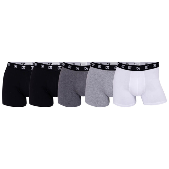 (M, Black/Grey/White) CR7 Mens 2021 Cristiano Ronaldo 5-Pack Cotton Trunk Breathable Boxer Briefs