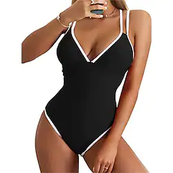 Women's Swimwear One Piece Monokini Bathing Suits Normal Swimsuit Backless Water Sports Tummy Control string Color Block Black Blue Fuchsia Padded V Wire Bathing Suits New Casual Vacation / Modern Lightinthebox