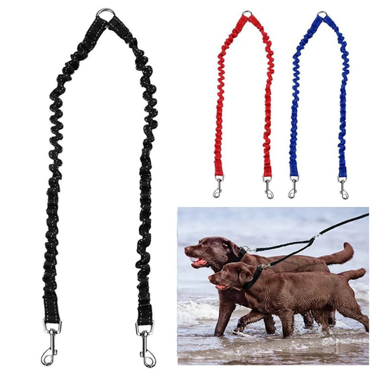 MEKEET Bungee Double Dog Coupler Lead, No Tangle Two 2 Dog Leash and Splitter for Walking Puppy Small Medium Large dog (Black)