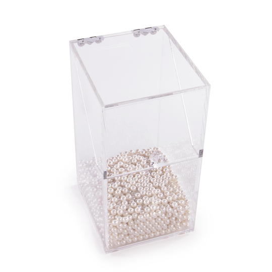 Makeup Brush Holder with Pearls Dust Proof Organiser with Lid Make Up Box Pukkr