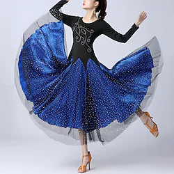 Ballroom Dance Dress Splicing Tulle Women's Training Performance Long Sleeve High Tulle Polyester Lightinthebox