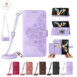 Phone Case For Samsung Galaxy Handbag Purse Wallet Card Flip Z Fold 4 Z Fold 3 with Removable Cross Body Strap Card Holder Slots Kickstand Solid Colored Flower PU Leather Lightinthebox