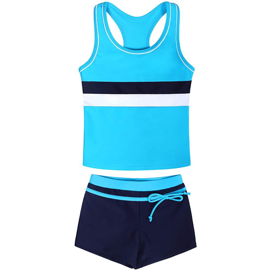 (XXXL) AmzBarley Girls Swimming Costume 2 Piece Swimsuit Childs Kids Tankini Set Bathing Suit Racer Back Tops Swim Shorts Swimwear Summer Holiday Beac